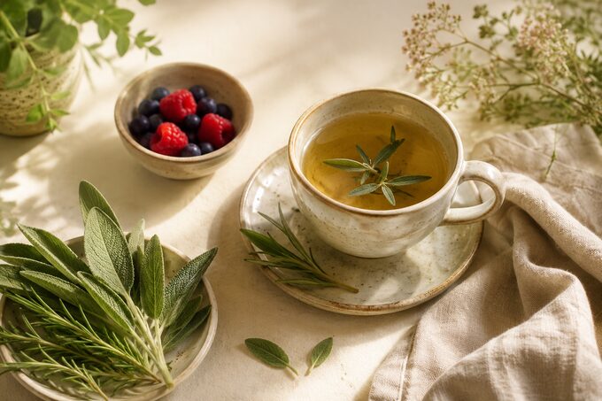 Ruhiger Morgen – Kräutertee, Salbei, frische Beeren